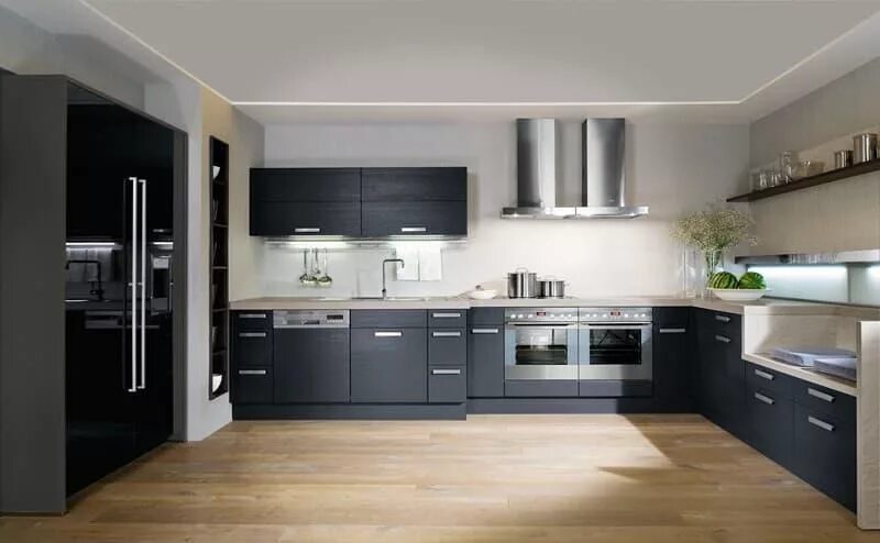 кухни амика черный графит. кухня цвет графит. кухня цвета графит в интерьере.