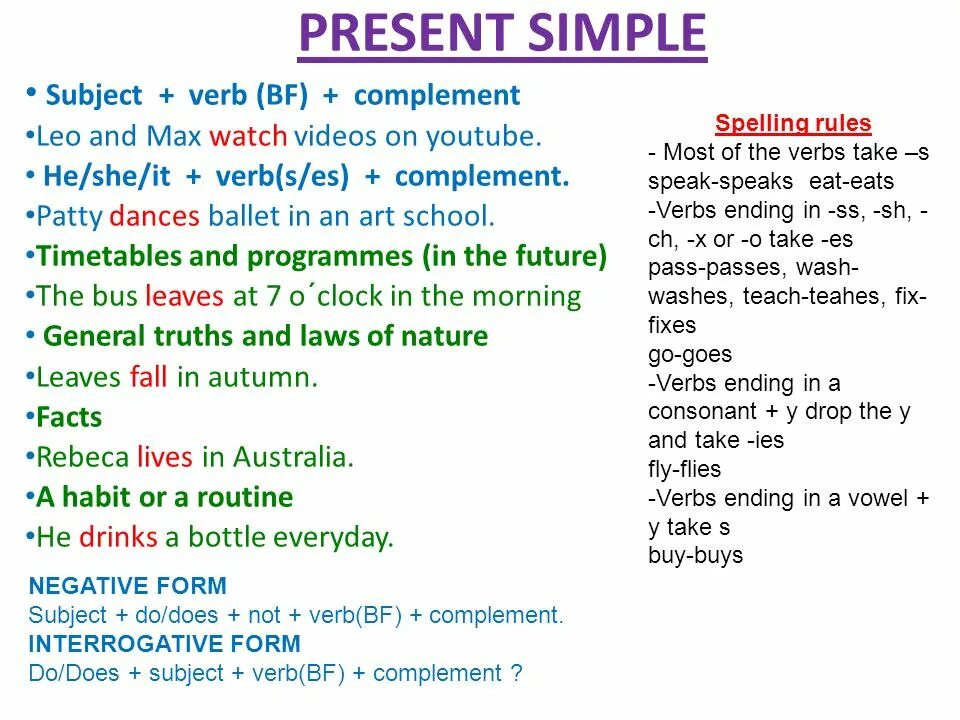 Present simple. Present simple verbs. Present simple subject. Present simple timetable.