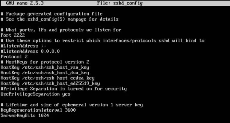 /Etc/SSH/SSHD_config вид. Nano /etc/SSH/SSHD_config. Настройка SSH Servers. Host Key. Protocol host