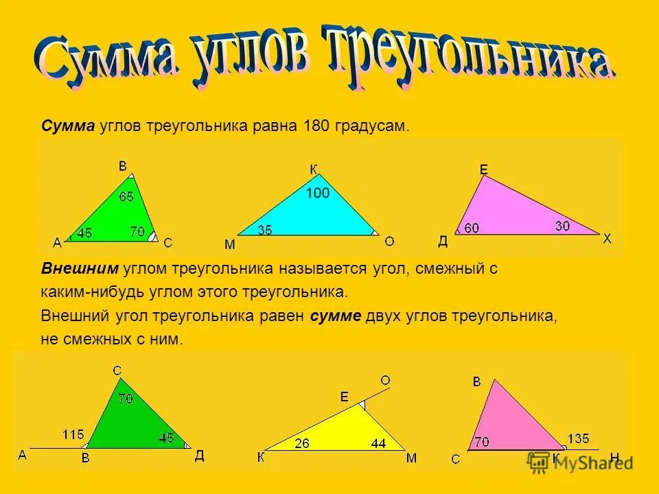 3 сумма углов тупоугольного треугольника равна 180. Сумма двух углов остроугольного треугольника. Внешние углы остроугольного треугольника. Сумма треугольника равна 180 градусов. Внешний угол тупоугольного треугольника.