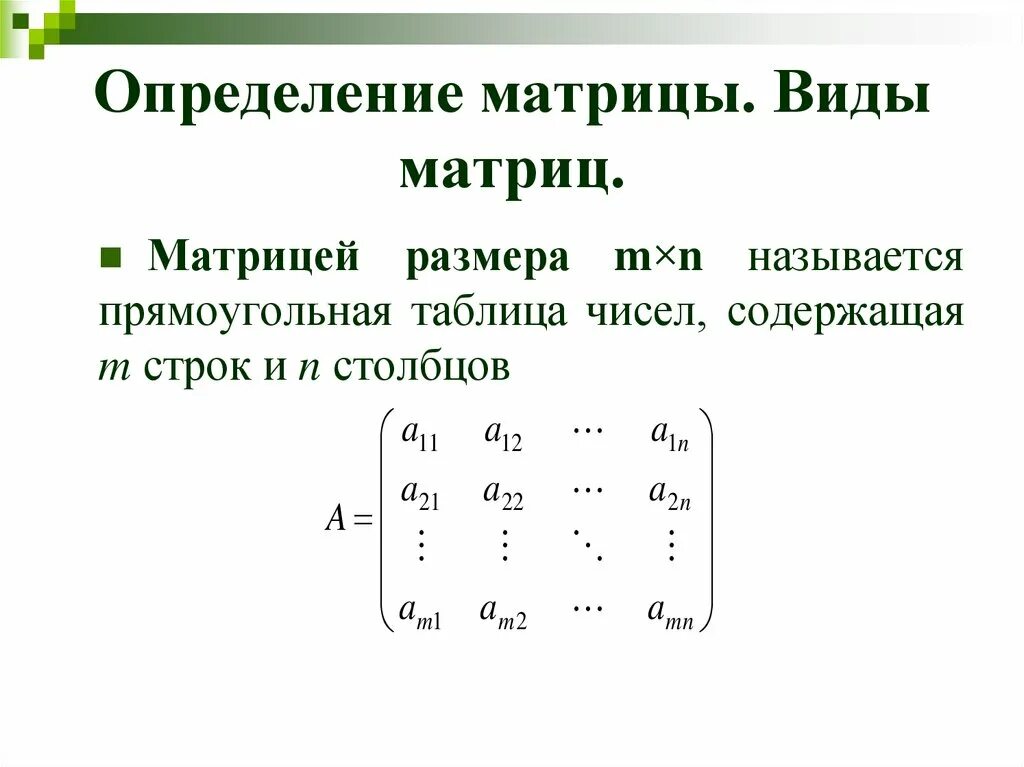 Общий вид матрицы размером MXN.. Матрица-строка Размерность. Матрицы виды матриц Размерность матриц. Матрица прямоугольная таблица