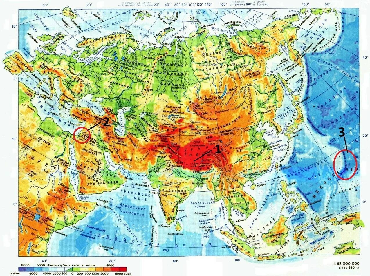 Самая высокая точка атласа. Материк Евразия физическая карта. Карта Евразии физическая крупная. Физическая карта Евразии атлас. Физическая карта Азии подробная.