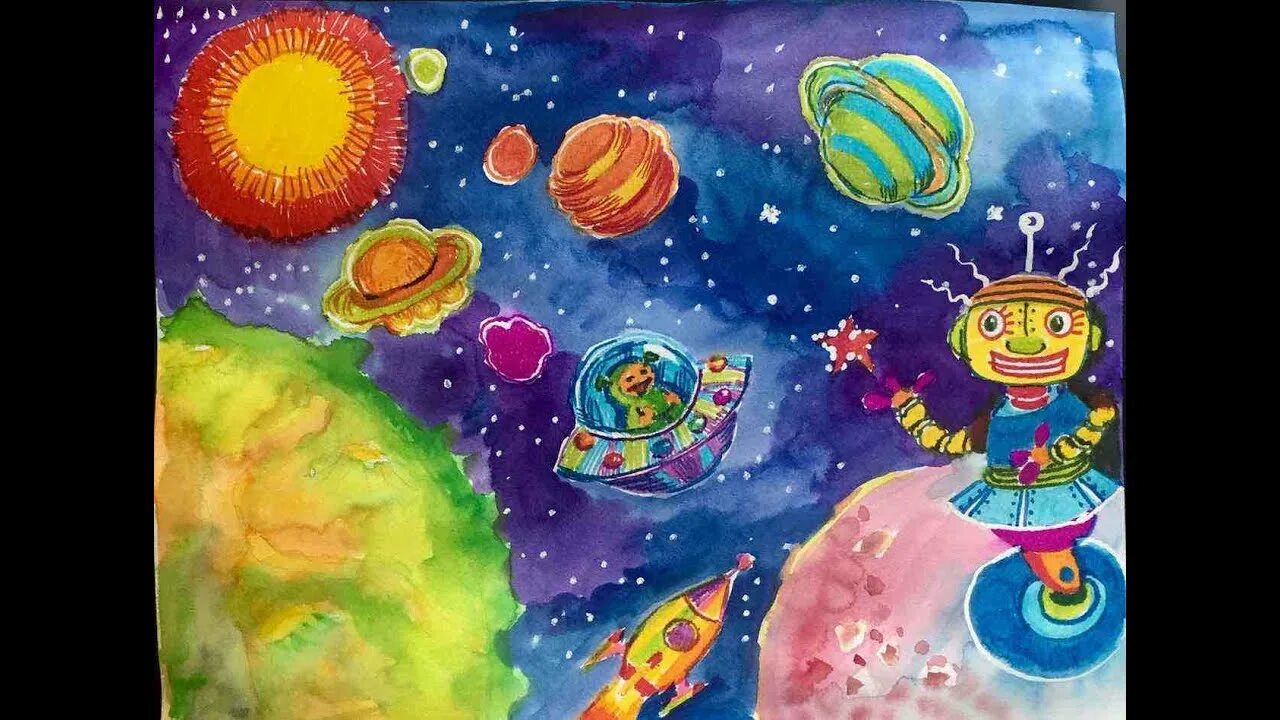 Рисование космос. Рисование для детей космос. Космос красками для детей. Космос рисунок для детей. Видео про космос для детей 5
