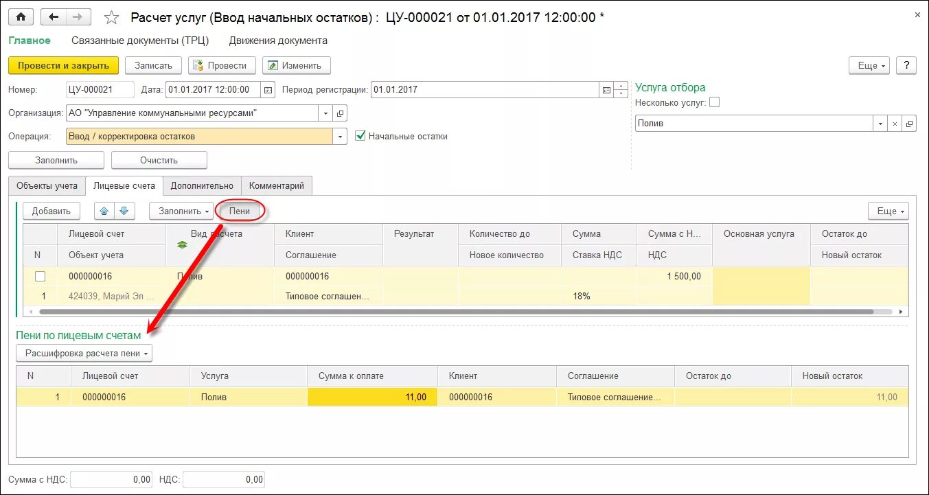 Как провести пеню в 1с. Корректировка остатков учета. Ввод остатков по счетам расчётный счет. Остатки на лицевом счете дома. Корректировка лицевого счета.