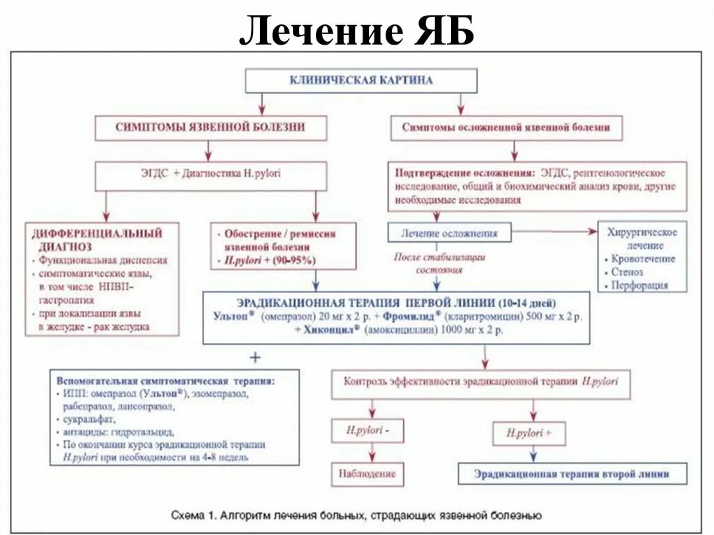 Терапия язвенной болезни схема. Тактика ведения больного с язвенной болезнью. Язвенная болезнь лечение схема терапия. Лечение ЯБЖ клинические рекомендации.