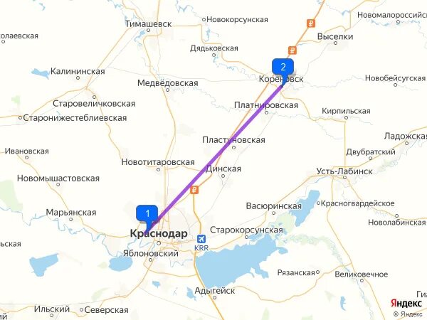 Кореновск сколько до краснодара