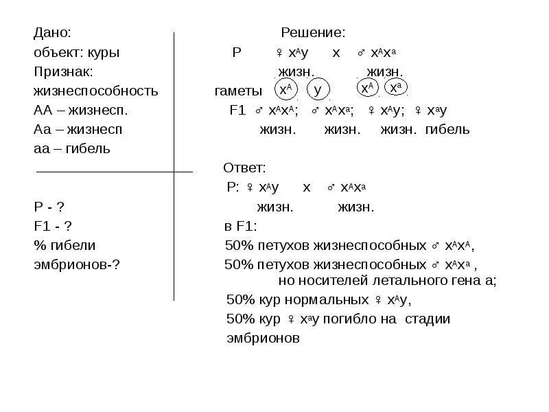 Доминантные признаки у кур. У кур встречается сцепленный с полом летальный ген. Задачи на летальные гены. Решение задач на летальные гены. Задачи по генетике на гибель эмбрионов.