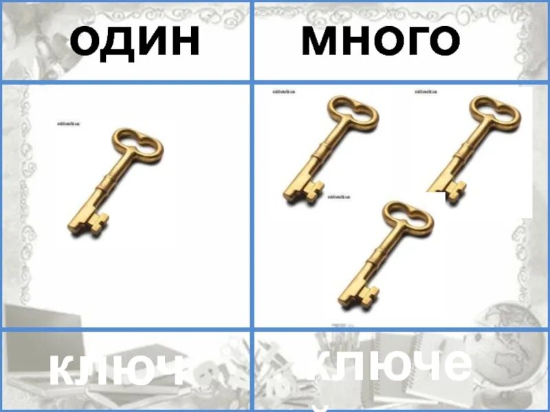 Один и много 1 класс. Один - много. 2 маленьких ключа и один основной.