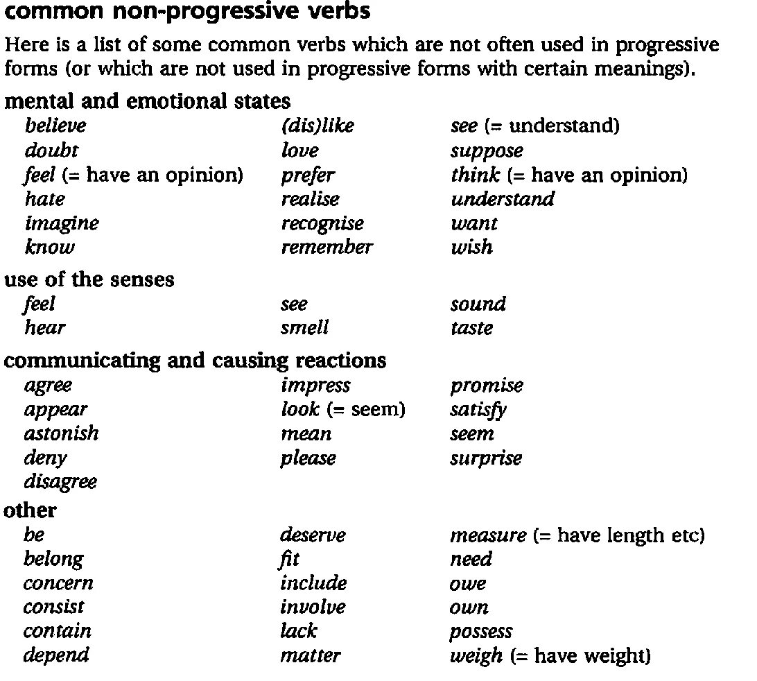 Non continuous verbs