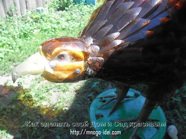 Птицы из бутылок фото Heat is a bird ! Add bright colors to the summer cottage will help decorative el