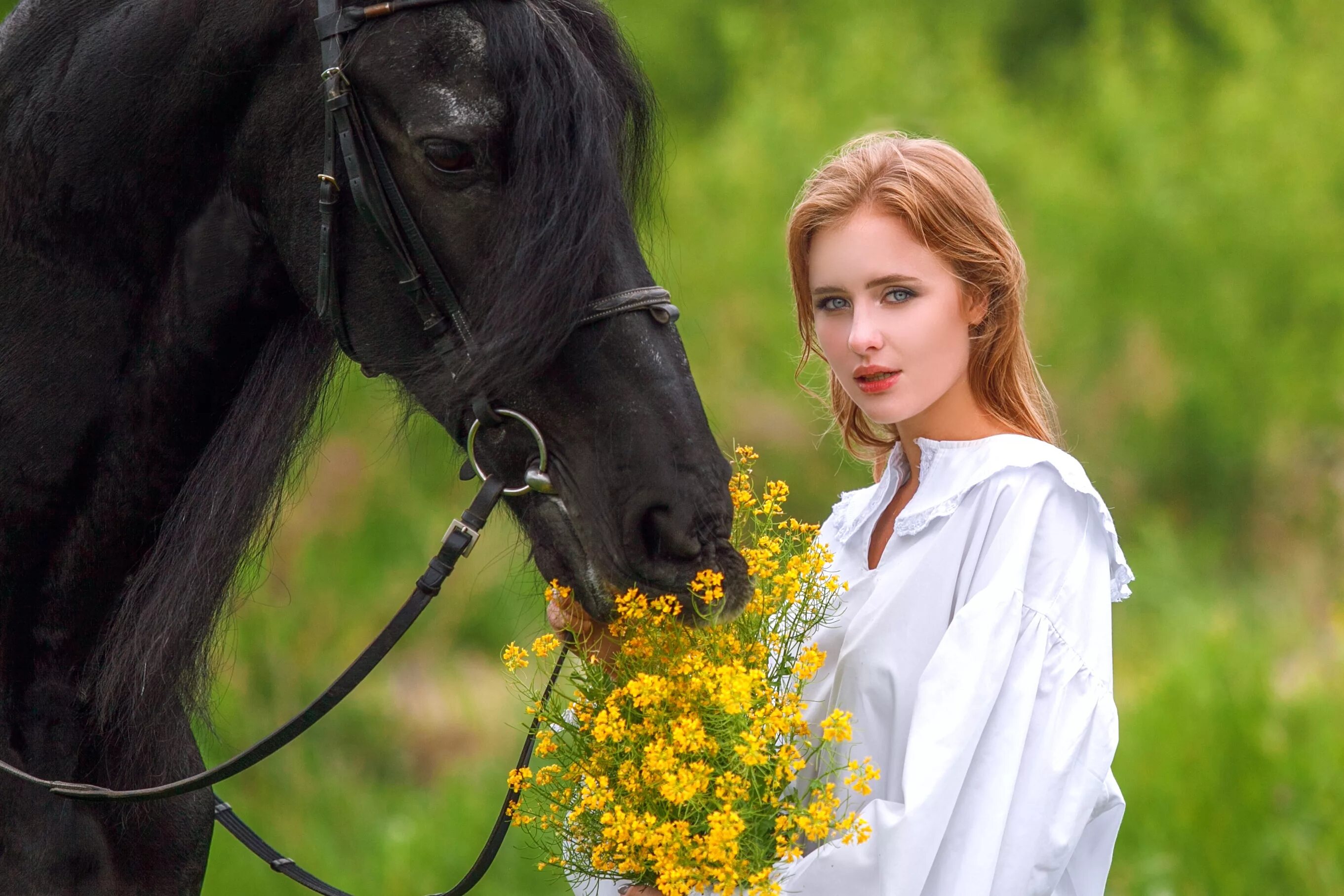Учительница кони. Девушка с лошадью. Лошадь в цветущем саду. Девушка с лошадью фотосессия. Конь с цветами.