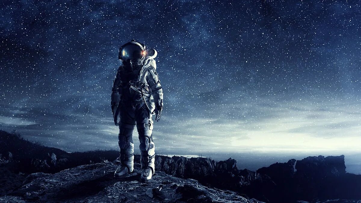 Are you interested in space. Fall in space. astronaut back view. c space.