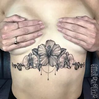 Floral Underboob Tattoo Across the Length Hibiscus Tattoo, Orchid Tattoo, F...