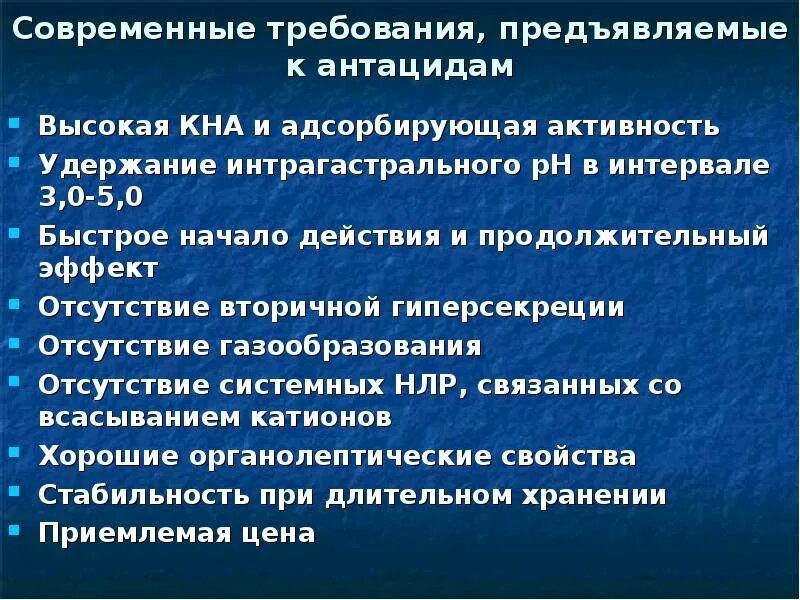 Современных противоязвенных препаратов. Адсорбирующие антациды. Противоязвенные противопоказания. Недостатки системных антацидов. Особенности приема антацидов тест