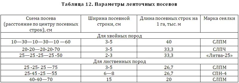 Сроки посева хвойных пород. Таблица характеристика посевов. Ленточный широкострочный посев. Формула протяженность посевных строк. Как рассчитать протяженность посевных строк.