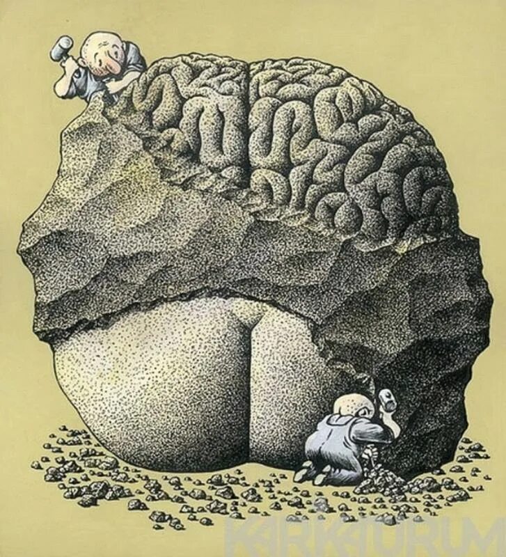 Большому уму и в ответ. Карикатуры со смыслом. Иллюстрации с глубоким смыслом. Смешной мозг. Мозг карикатура.