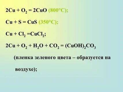 Схема превращения cu 2 cu 1 cu0
