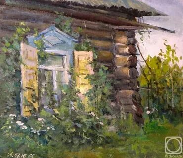Деревянный дом маслом