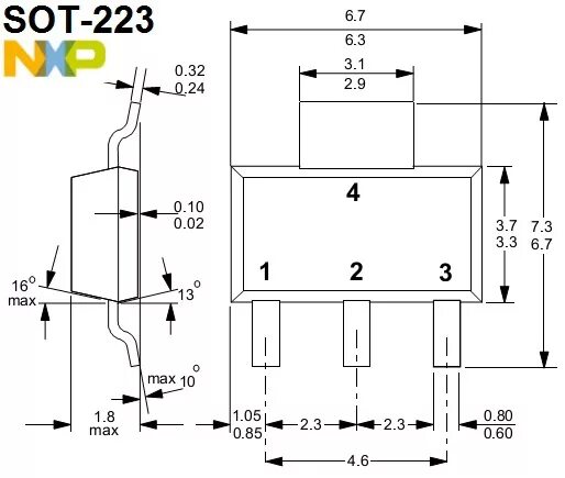 Sot размеры. Транзисторы в корпусе sot223. sot223 корпус. sot223 корпус для бп. sot223 даташит.