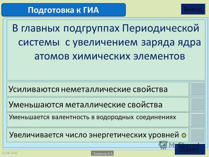 В главных подгруппах с увеличением заряда