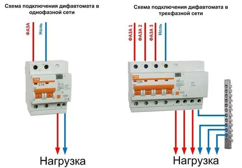 Схема подключения дифавтомата