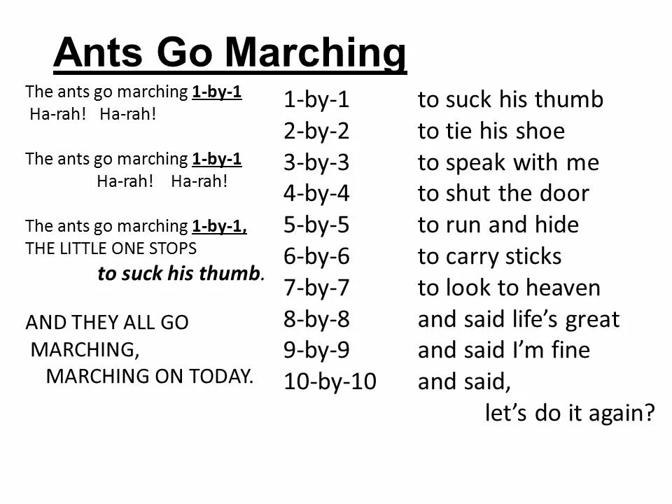 Is not march. The ants go marching текст. the ants таблица. the ants go marching one by one. the ants коды.