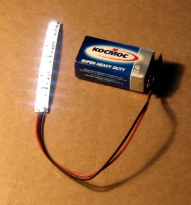 Светодиодный фонарик от АКБ 12 вольт. Светодиод от 1 батарейки.