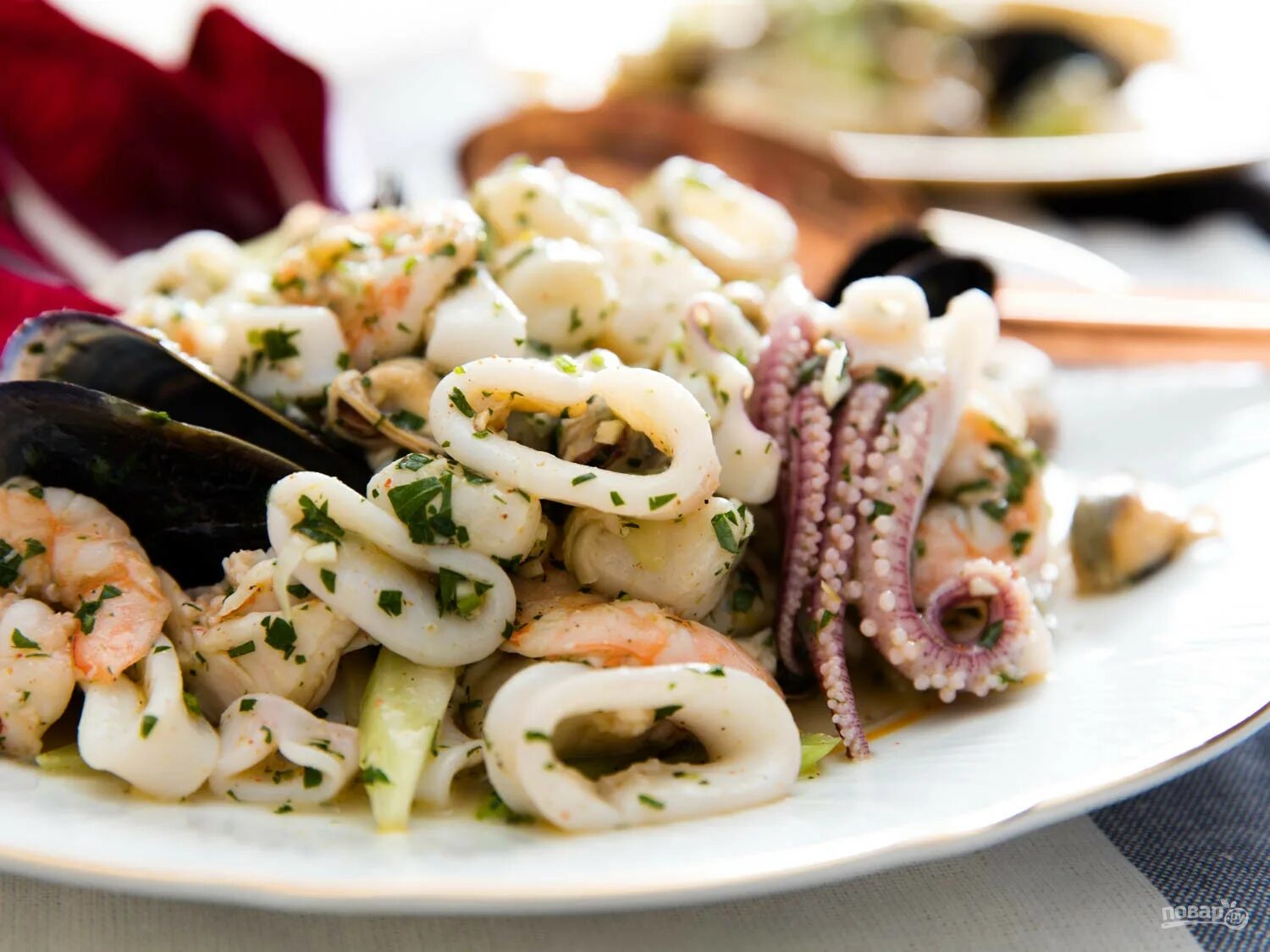 Салат с морепродуктами. Салат из море продуктов. Салат морской коктейль. Салат с кальмарами. Морской салат рецепт с маслом