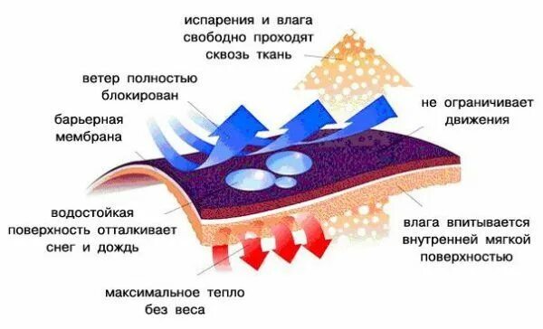 Снег пропускает воздух. Мембранная ткань схема. Структура ткани термобелья. Мембранная ткань в разрезе. Мембранные материалы для одежды.