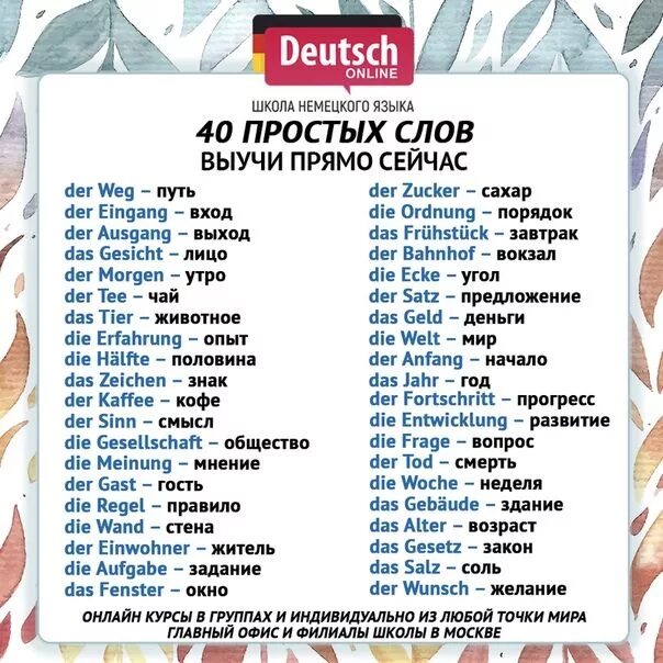 Немецкие слова список