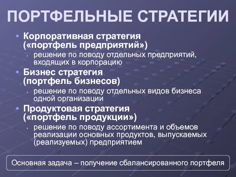 Стратегии предприятия курсовая работа. Портфельная стратегия. Корпоративная портфельная стратегия это. Портфельные стратегии презентация. Типы стратегических решений.