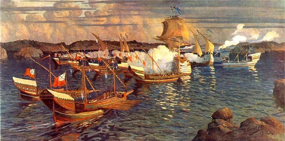 Гангутское Морское сражение 1714. Победа у мыса Гангут 1714.