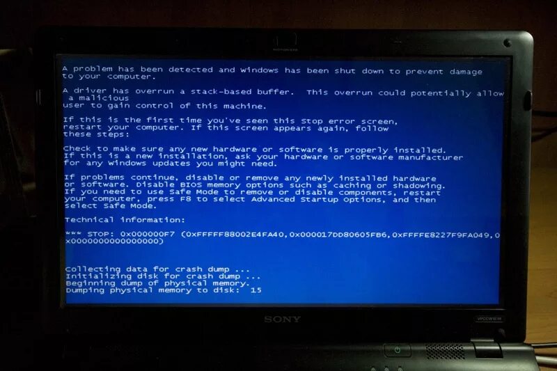 Ноутбук полетел. Синяя смерть ноутбука полетел жесткий диск. A problem has been detected and Windows. The System has detected an overrun of a Stack-based Buffer in this application. Detected перевод на русский.