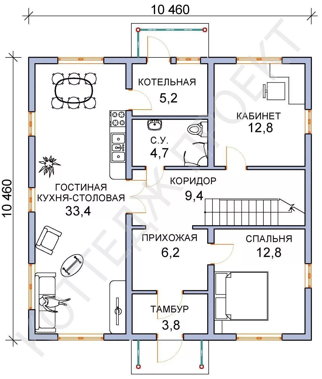 Эскизный проект каркасного одноэтажного дома с мансардой и гаражом - Архитектурн