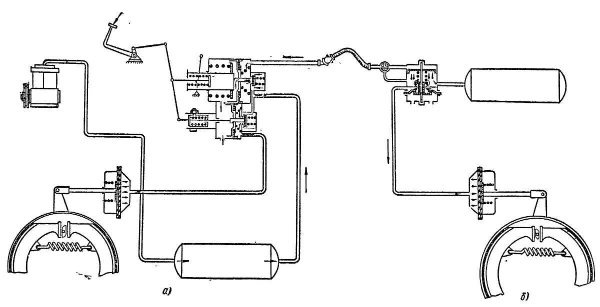 Воздух на прицеп камаз. Тормозная система прицепа КАМАЗ 5320. Схема тормозной системы прицепа КАМАЗ 6520. Горный тормоз КАМАЗ 43118 схема. Тормозная система автомобиля КАМАЗ 65115.