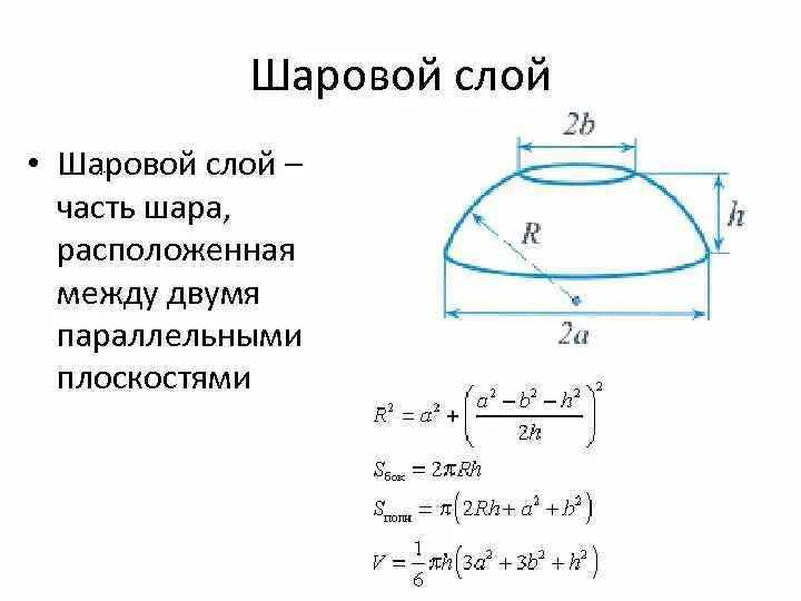 Шаровый сектор формула. .Шаровой слой. Объем шарового слоя.. Площадь объем шарового слоя. Шаровой слой чертеж. Шаровой пояс формулы.