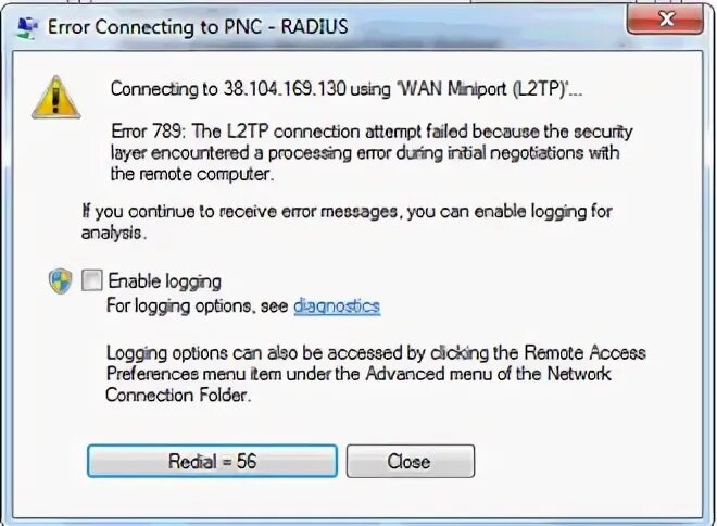 Connection error attempting to