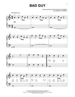 bad guy Sheet Music Billie Eilish Beginning Piano Solo.