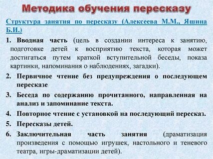 Обучение детей пересказу литературных произведений