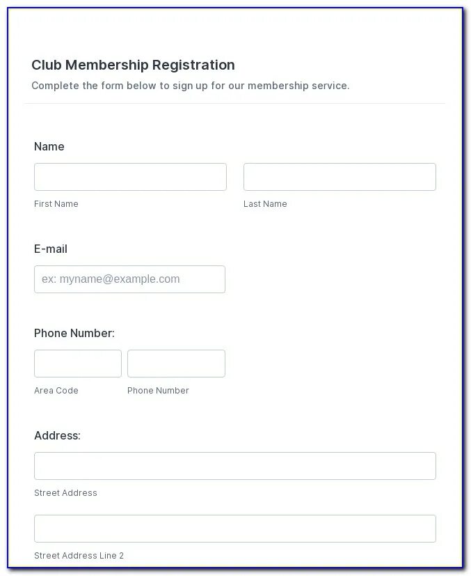 Registration form. Club membership Registration form. Membership application form. Club membership.