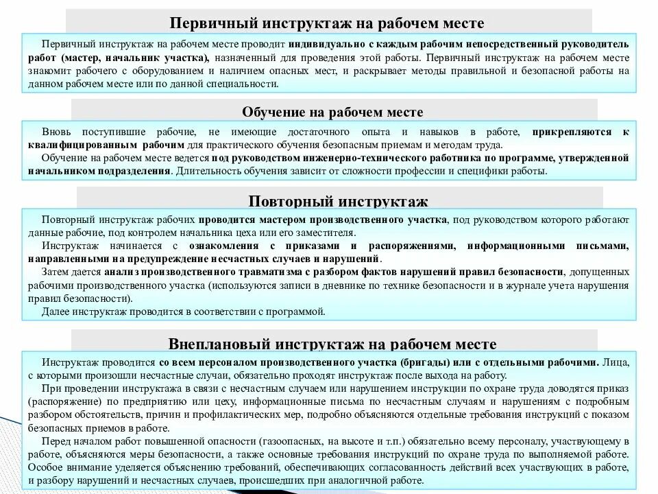 Безопасные приемы и методы производства. Ежедневная инструкция по технике безопасности на рабочем месте. Инструктаж по охране труда на рабочем месте. Инструкция н арабочнм месте. Первичный инструктаж по технике безопасности на рабочем месте.