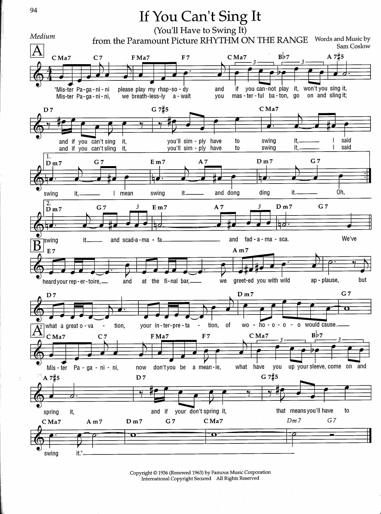 Песня you can say. Мистер Паганини Ноты. Sing Sing Sing with a Swing 1936. You'll have to Swing it Mr. Paganini Ноты. Мистер Паганини Ноты для фортепиано.