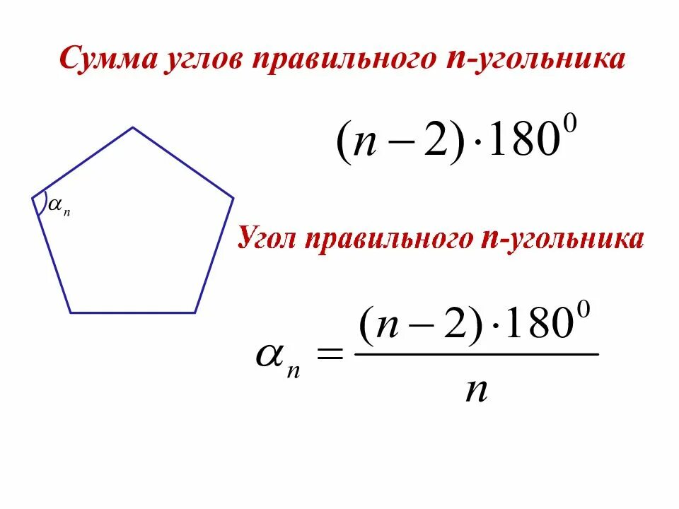 Угол между соседними сторонами правильного многоугольника. Формула нахождения углов правильного n-угольника. Сумма углов многоугольника формула. Формула суммы углов n угольника. Сумма углов правильного многоугольника.