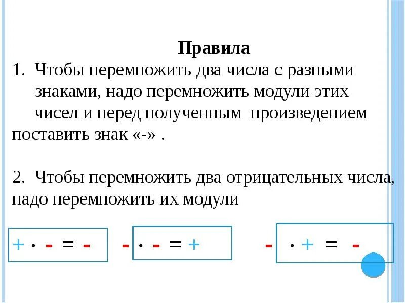 Произведение двух рациональных чисел. Умножение рациональных чисел знаки. умножение с разными знаками. правила умножения рациональных чисел с разными знаками. правило умножения чисел с разными знаками.