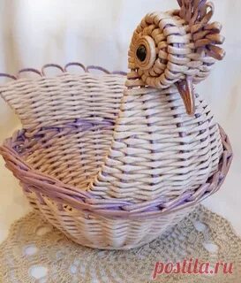 Корзинка курочка из бумажной лозы