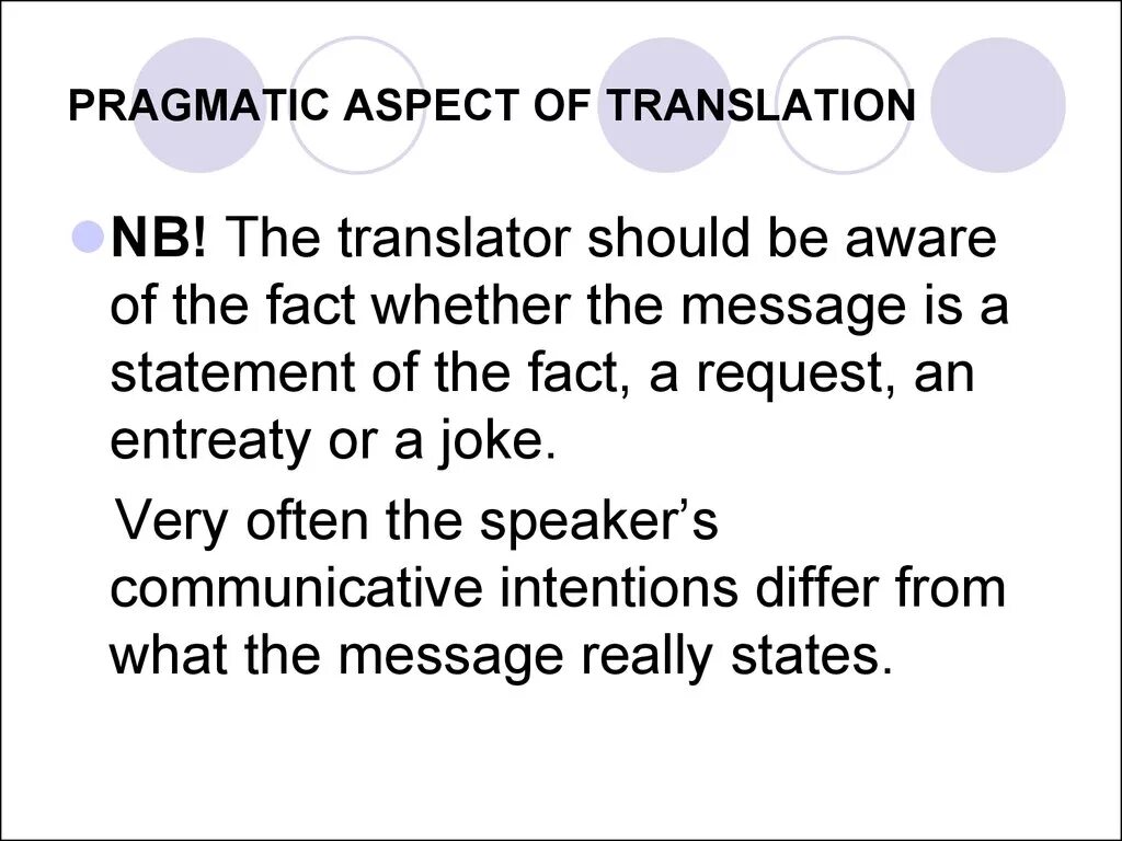 Pragmatic aspect. Pragmatics in translation. Pragmatic problems of translation. Pragmatic translation examples.