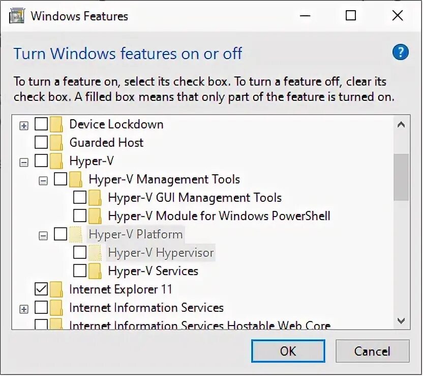 Feature win. Turn windows features on or off. turn windows features on or off hyper v. expand the services and applications and select the fci..