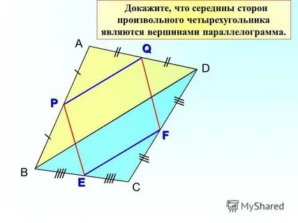 Отрезок соединяющий середины сторон