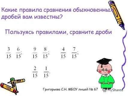 Выберите правильную запись сравнения дробей