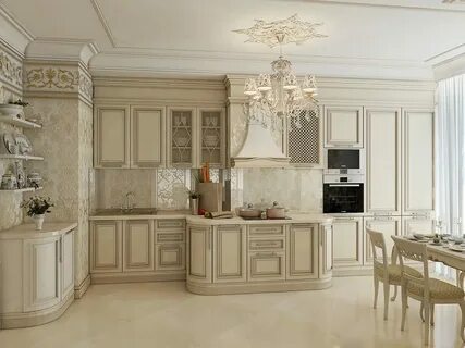 Бежевые классическая кухня